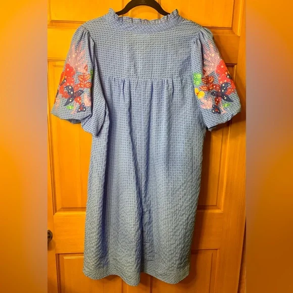 Umgee Ocean Blue Midi Dress with Multicolor Embroidered Sleeves - Picture 10 of 10